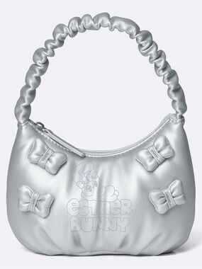 NEW Kawaii GU x Esther Bunny Silver Puffy Handbag Japan ribbons